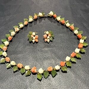 Elegant Floral Necklace with Green and Cream Accents